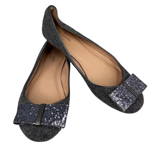 Kate Spade Gray Wool Glitter Bow Hannah Flats 7 - Picture 10 of 10